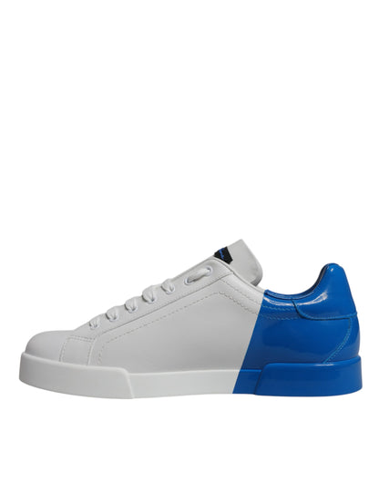 Sneakers basses en cuir blanc et bleu avec logo Dolce & Gabbana
