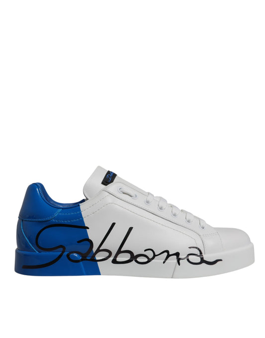 Dolce & Gabbana witte en blauwe leren low-top sneakers met logo