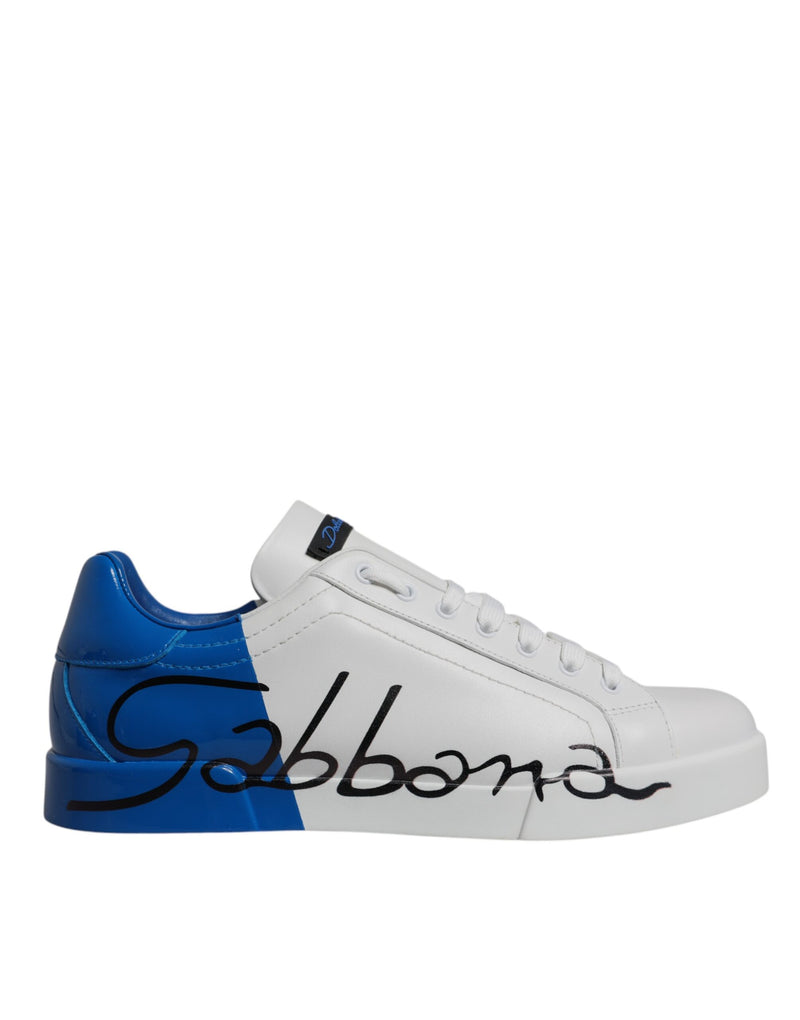 Dolce & Gabbana Portofino Sneakers en Cuir Blanc et Bleu