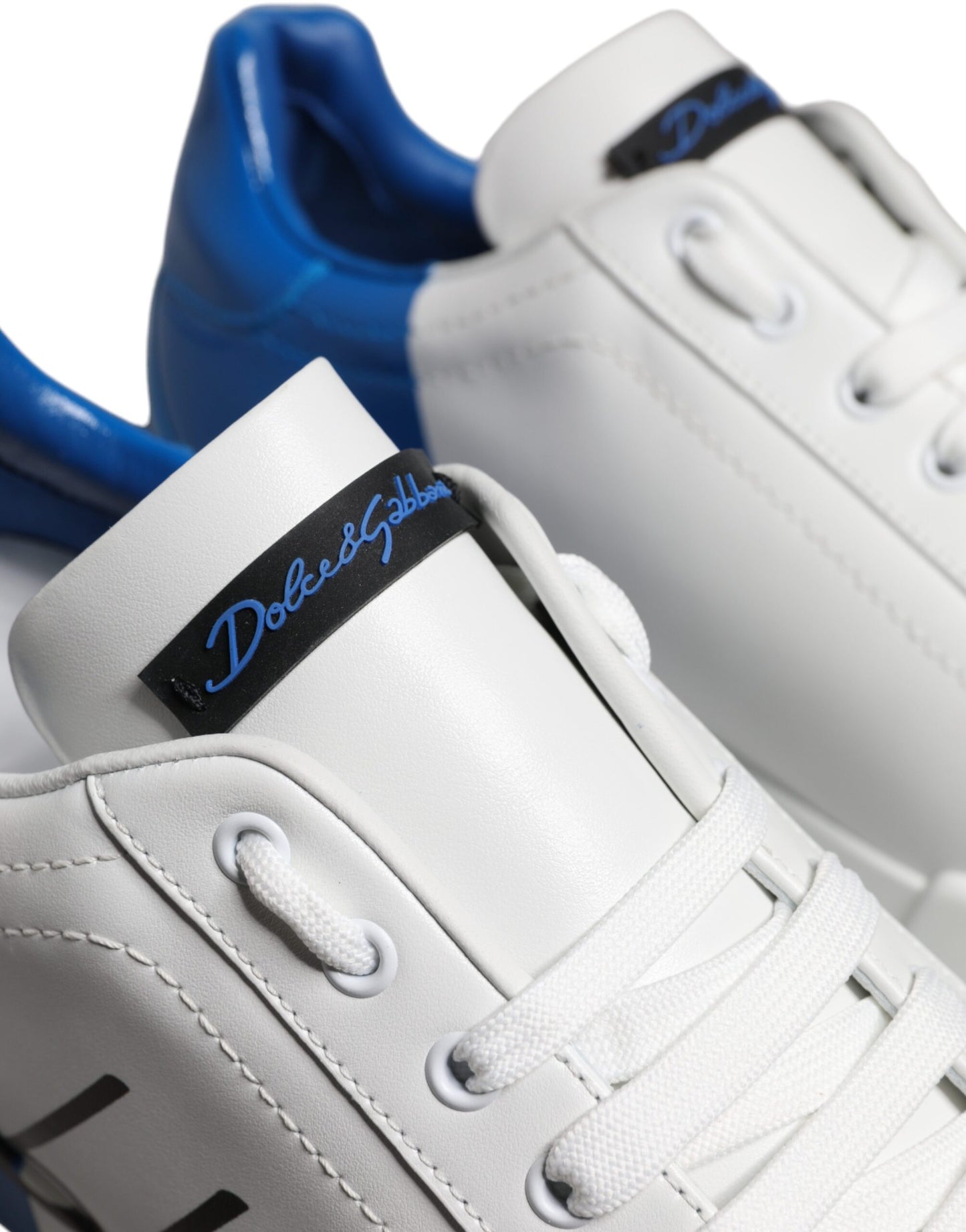 Sneakers basses en cuir blanc et bleu avec logo Dolce & Gabbana