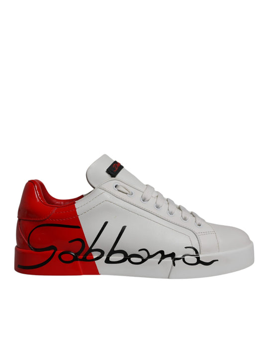 Dolce & Gabbana witte en rode leren logo lage sneakers