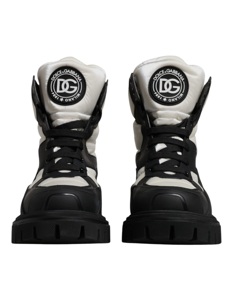 Dolce & Gabbana Black White Padded Mid Calf Lace Up Boots