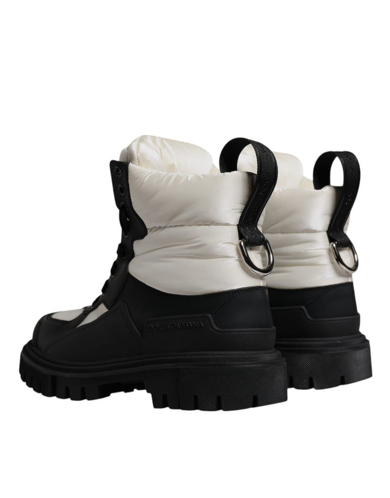 Dolce & Gabbana Black White Padded Mid Calf Lace Up Boots