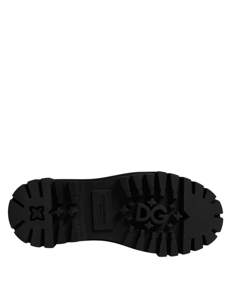 Dolce & Gabbana Black White Padded Mid Calf Lace Up Boots