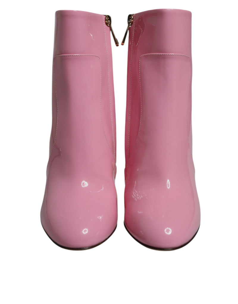 Dolce & Gabbana Bottes en Cuir Verni Rose Mi-Mollet