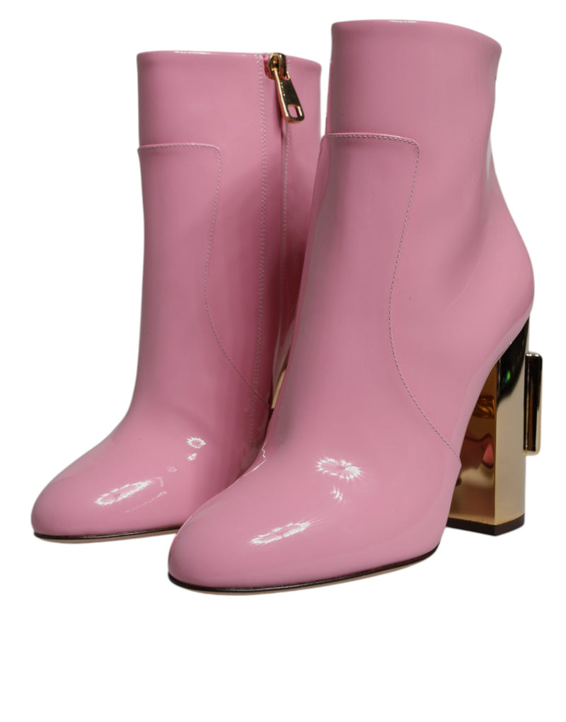 Dolce & Gabbana Bottes en Cuir Verni Rose Mi-Mollet