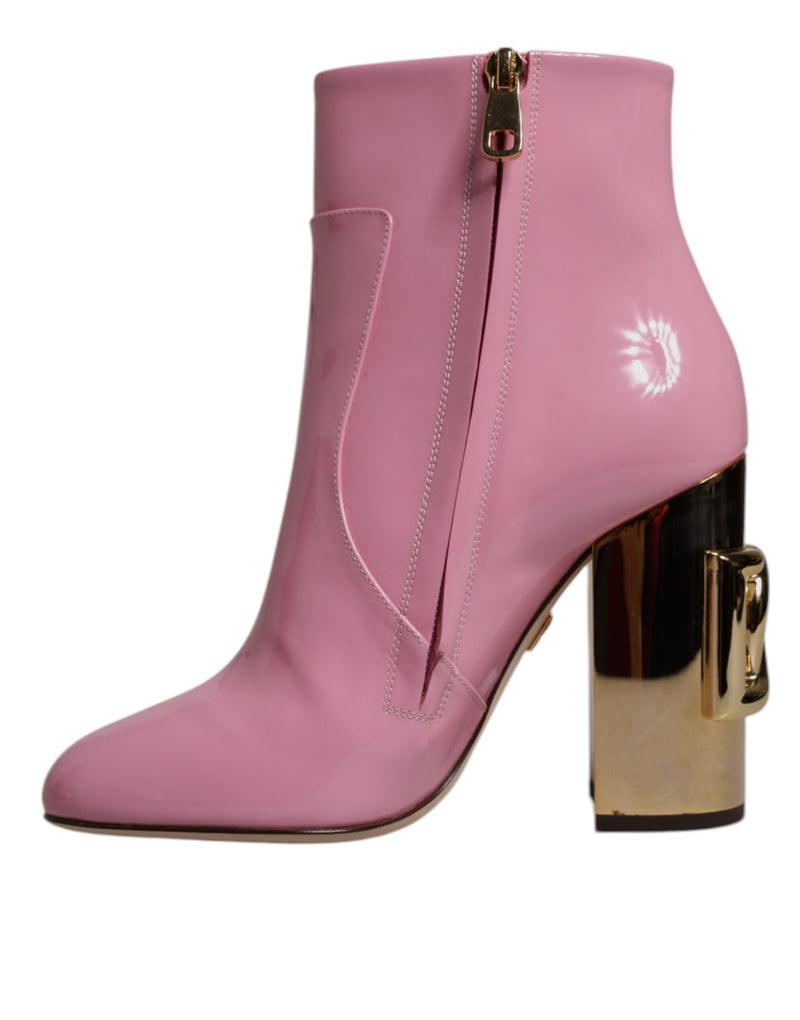 Dolce & Gabbana Bottes en Cuir Verni Rose Mi-Mollet