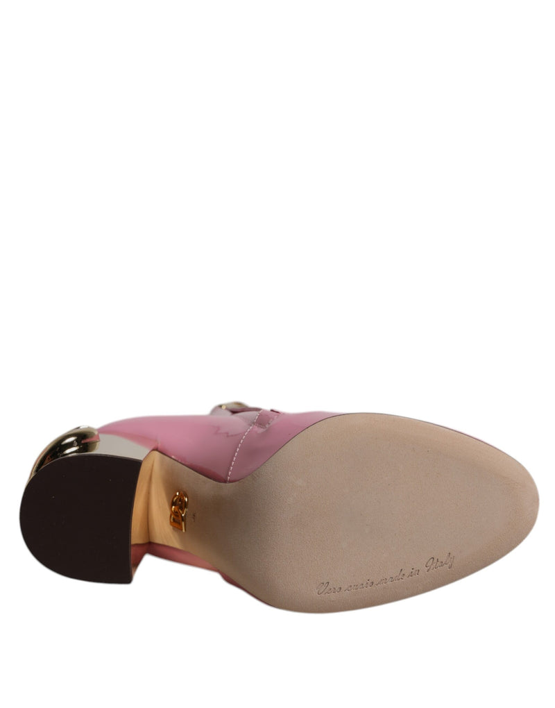 Dolce & Gabbana Bottes en Cuir Verni Rose Mi-Mollet
