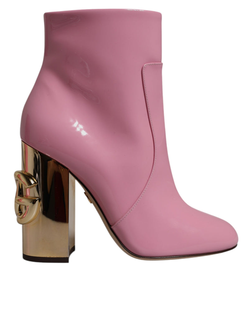 Dolce & Gabbana Bottes en Cuir Verni Rose Mi-Mollet