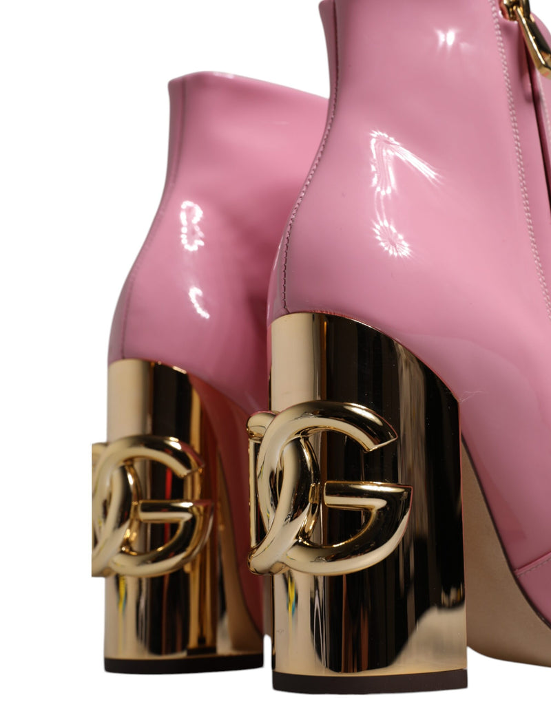 Dolce & Gabbana Bottes en Cuir Verni Rose Mi-Mollet