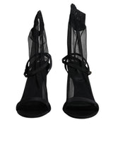 Dolce & Gabbana Black Tulle Stretch Heels Sandals