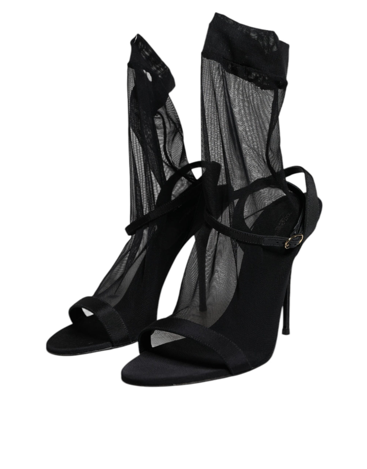 Dolce & Gabbana Black Tulle Stretch Heels Sandals