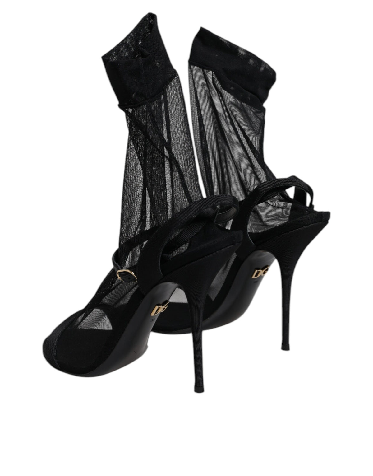 Dolce & Gabbana Black Tulle Stretch Heels Sandals