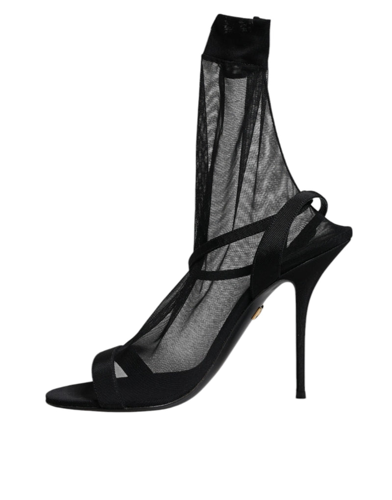 Dolce & Gabbana Black Tulle Stretch Heels Sandals