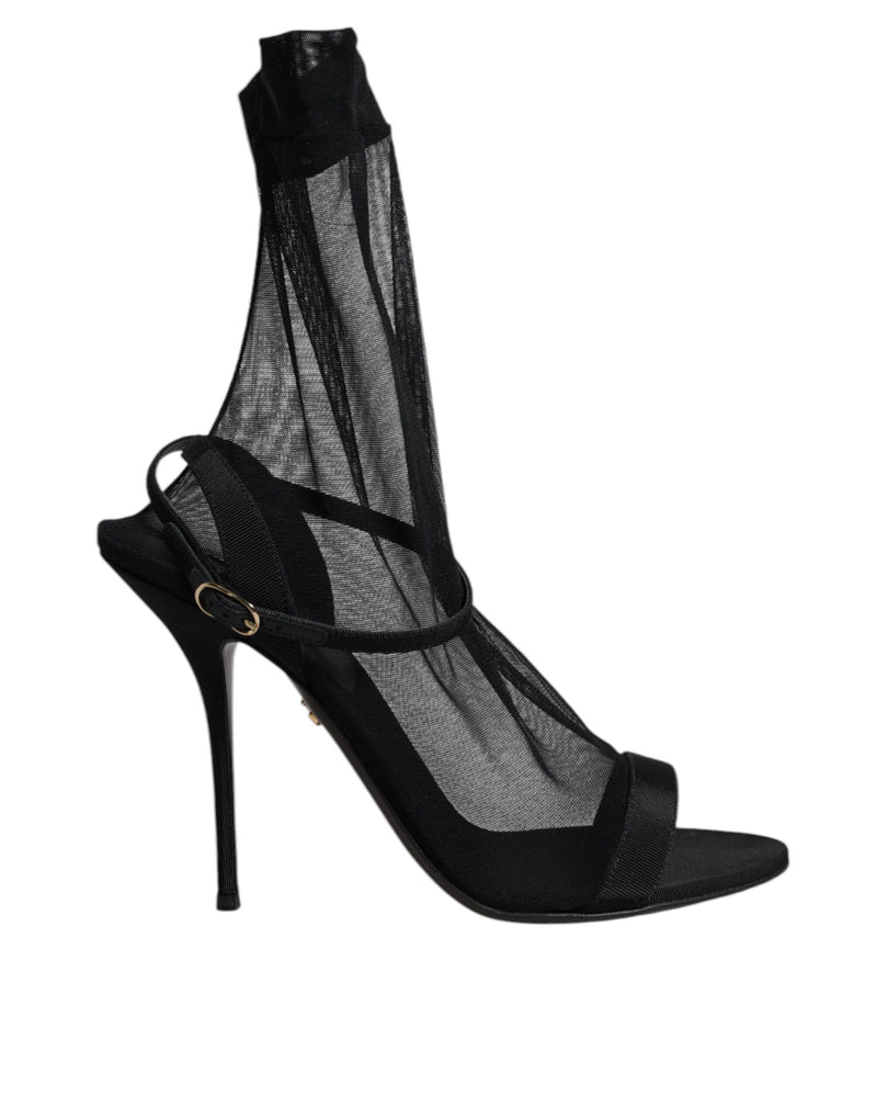 Dolce & Gabbana Black Tulle Stretch Heels Sandals