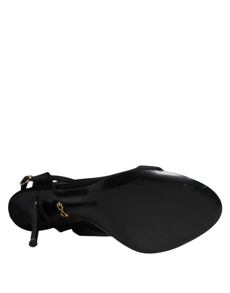 Dolce & Gabbana Black Tulle Stretch Heels Sandals
