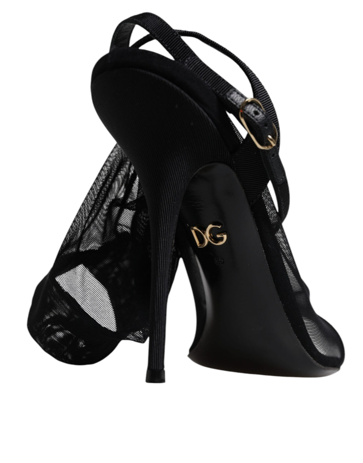 Dolce & Gabbana Black Tulle Stretch Heels Sandals