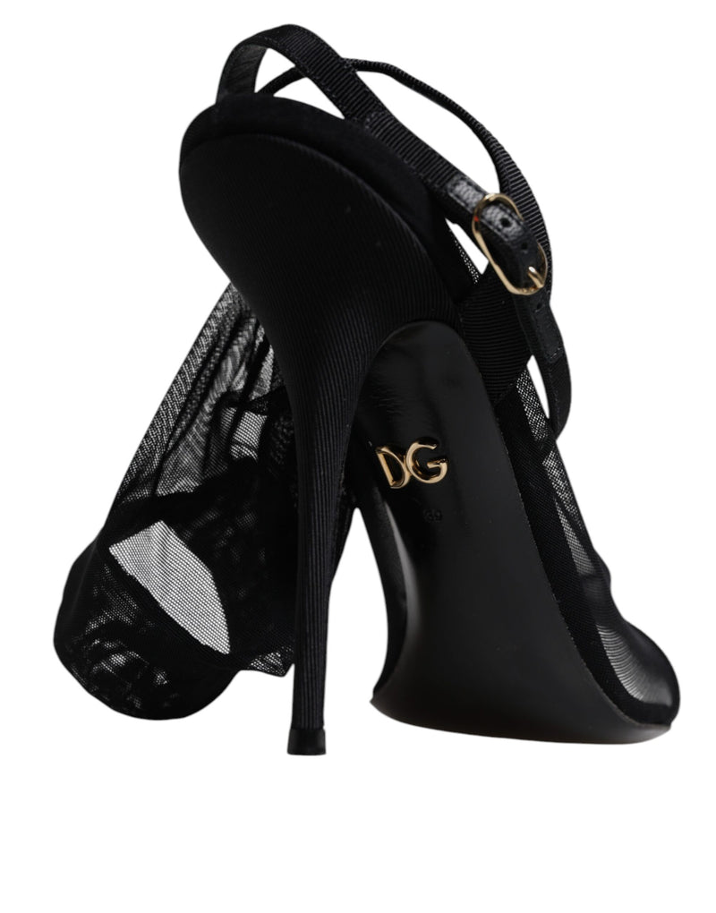 Dolce & Gabbana Black Tulle Stretch Heels Sandals