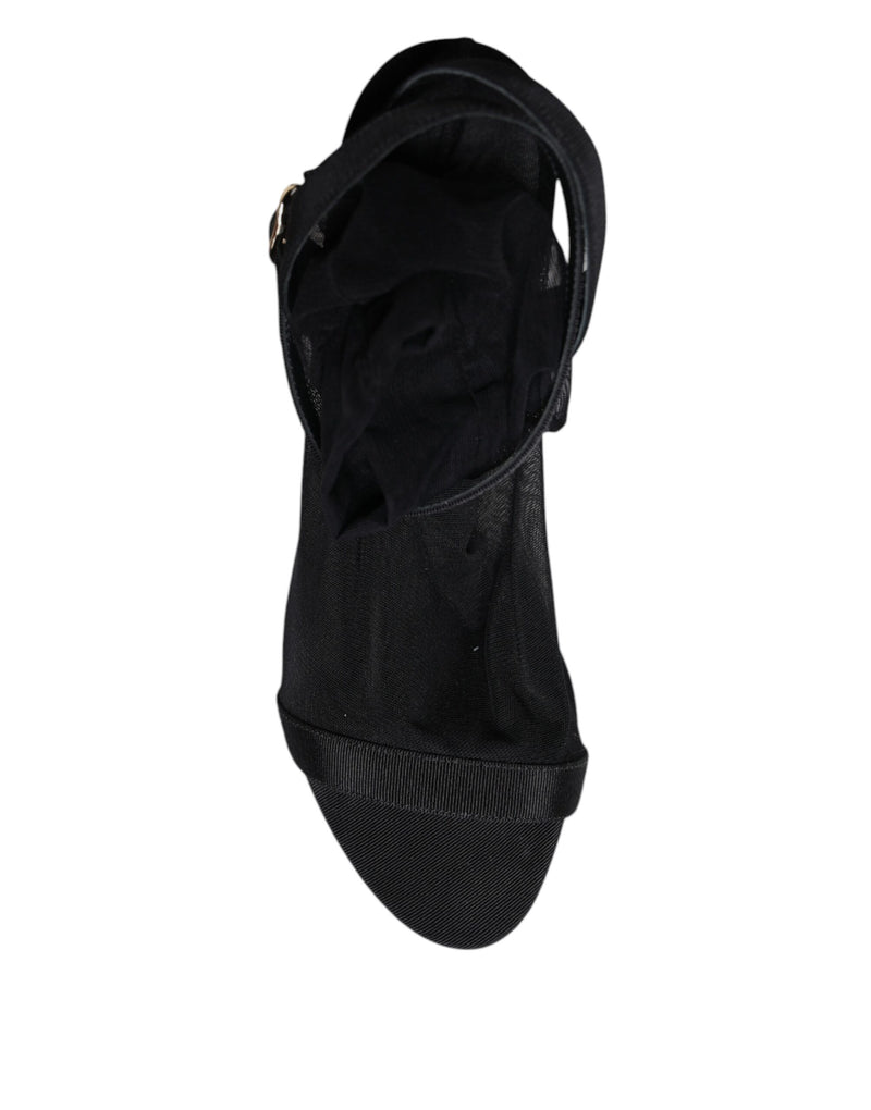 Dolce & Gabbana Black Tulle Stretch Heels Sandals
