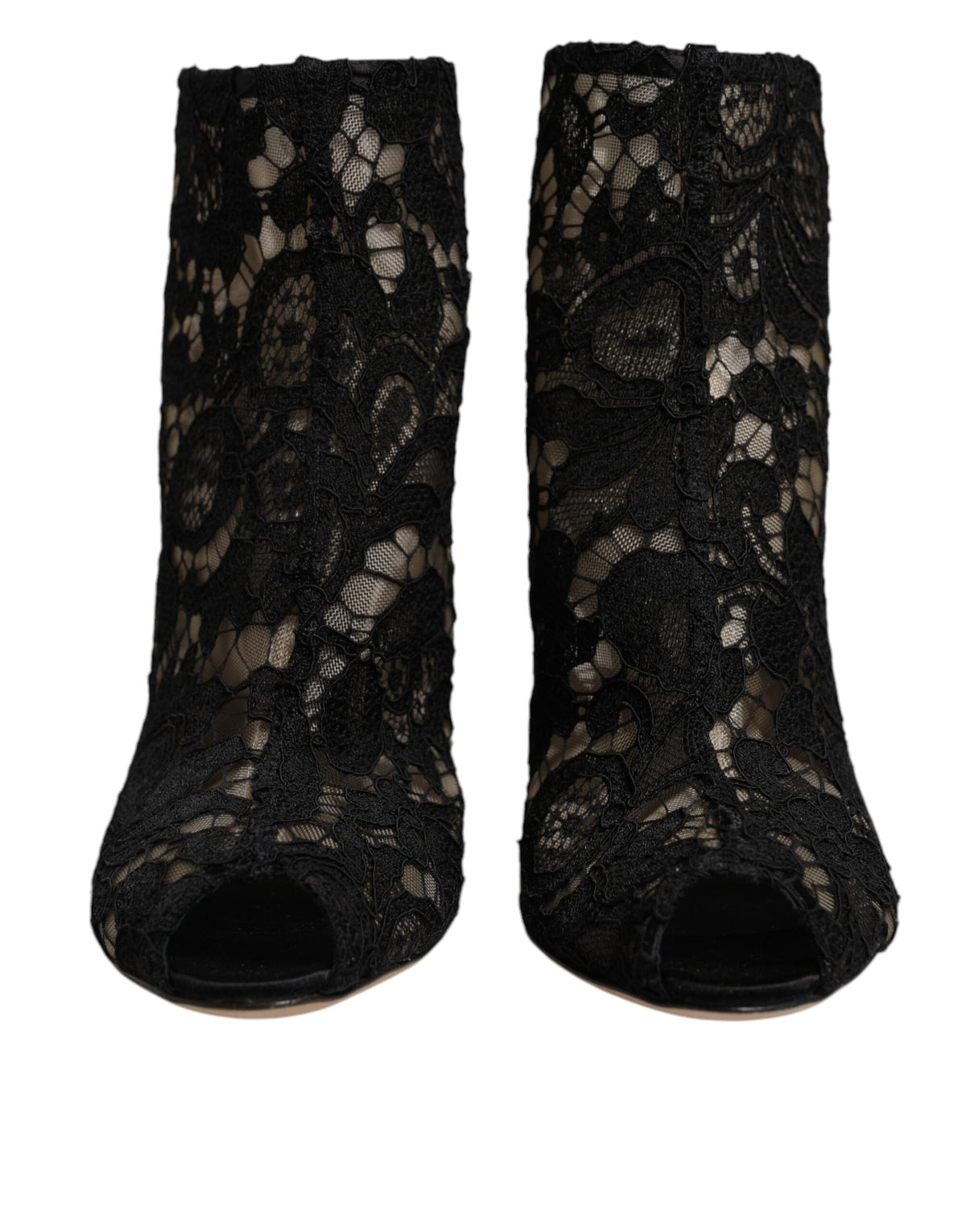 Dolce & Gabbana Black Floral Lace Heels Ankle Boots