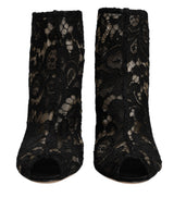 Dolce & Gabbana Black Floral Lace Heels Ankle Boots