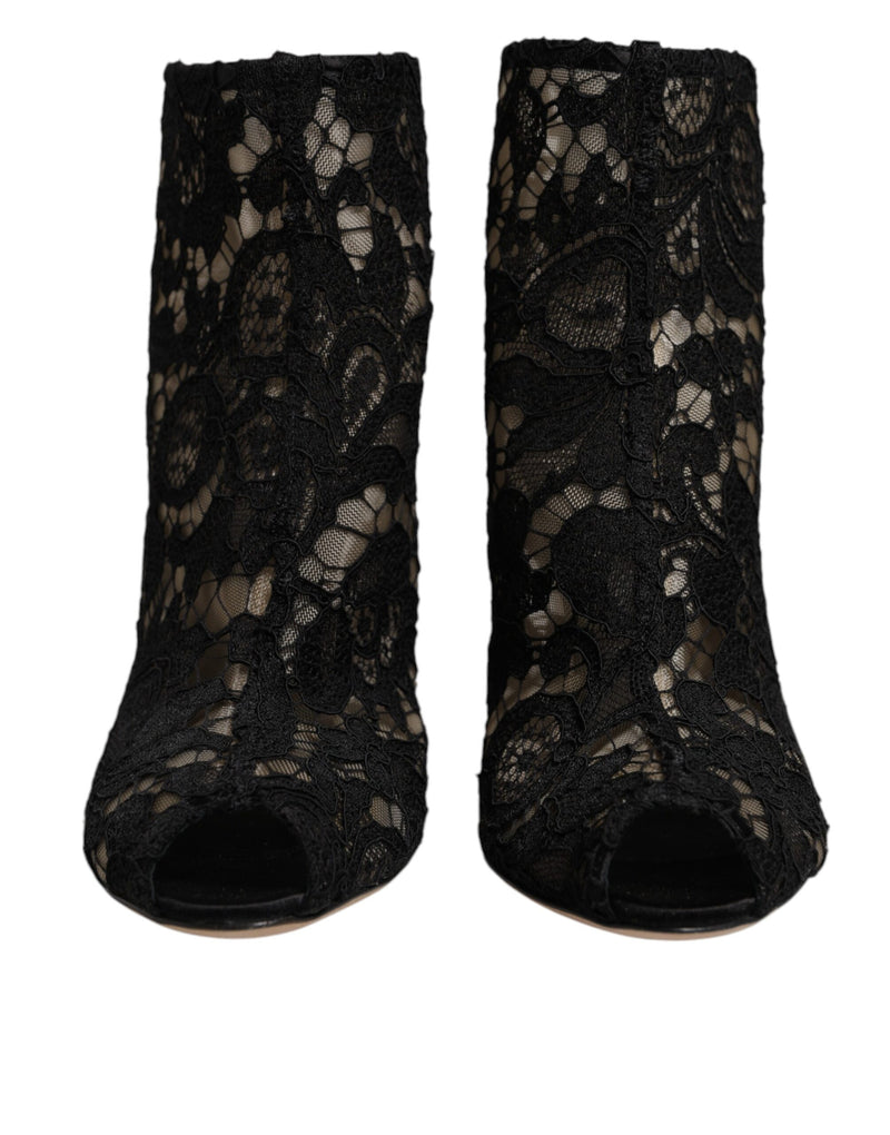 Dolce & Gabbana Black Floral Lace Heels Ankle Boots