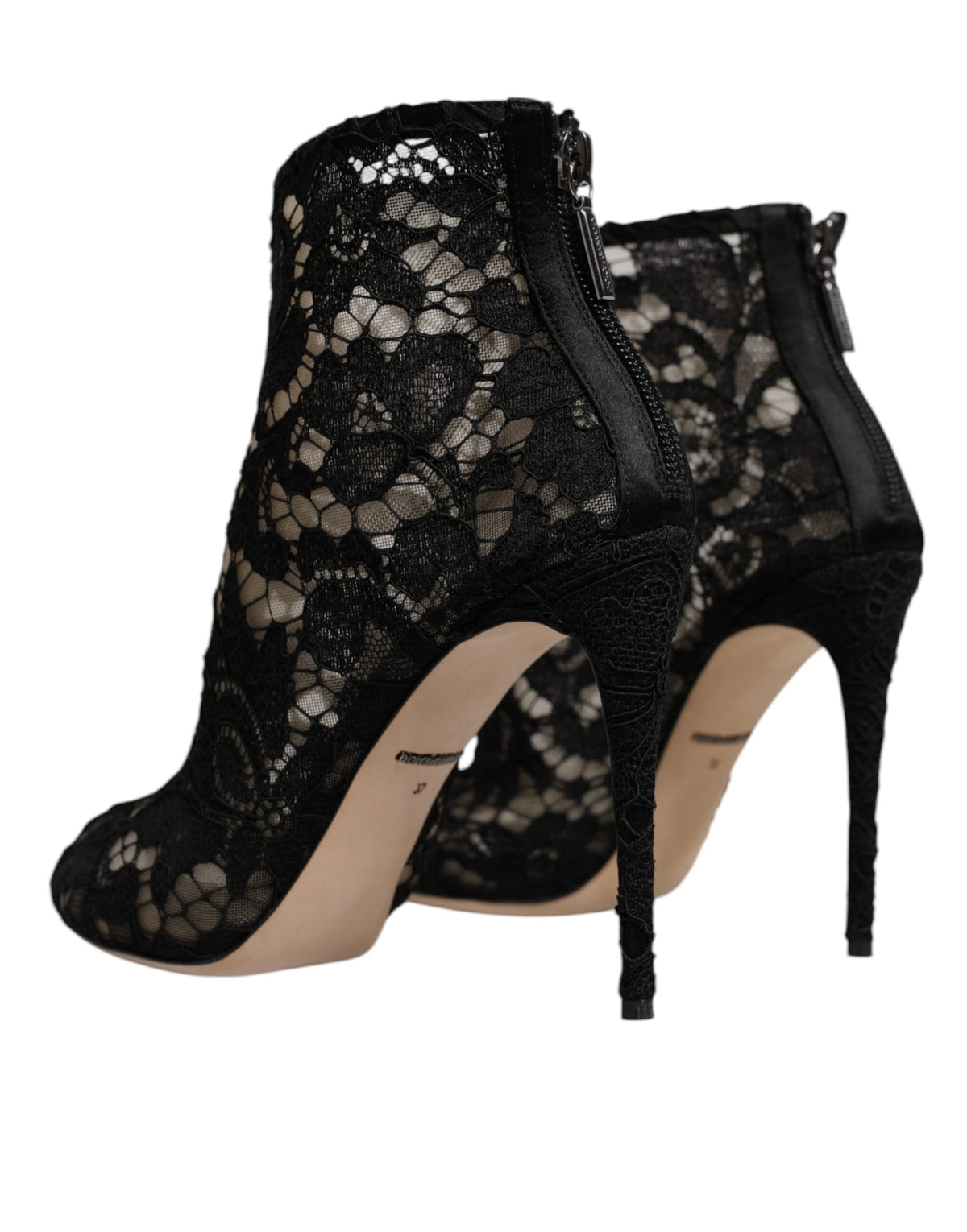 Dolce & Gabbana Black Floral Lace Heels Ankle Boots