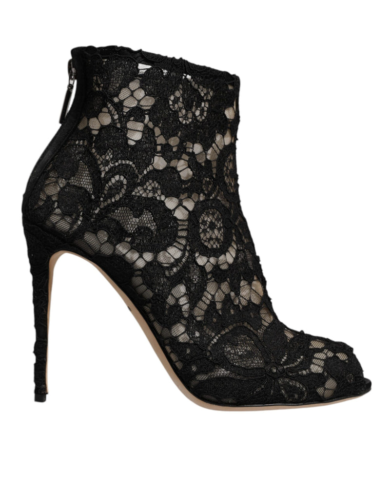 Dolce & Gabbana Black Floral Lace Heels Ankle Boots