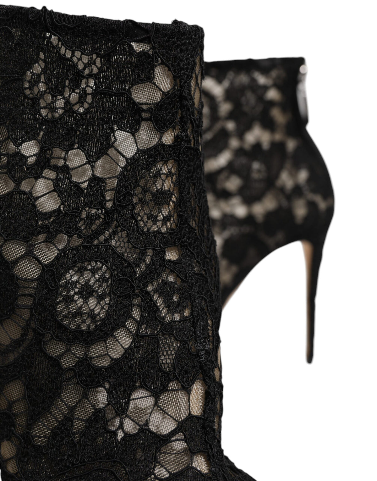 Dolce & Gabbana Black Floral Lace Heels Ankle Boots