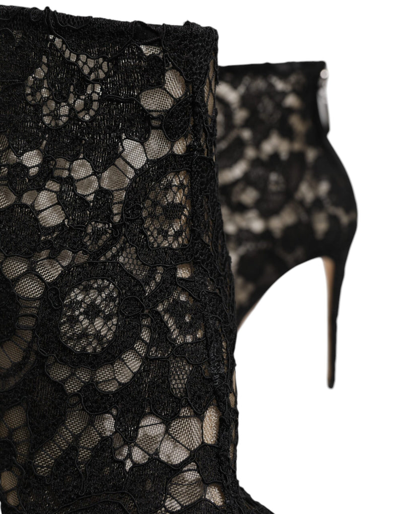 Dolce & Gabbana Black Floral Lace Heels Ankle Boots