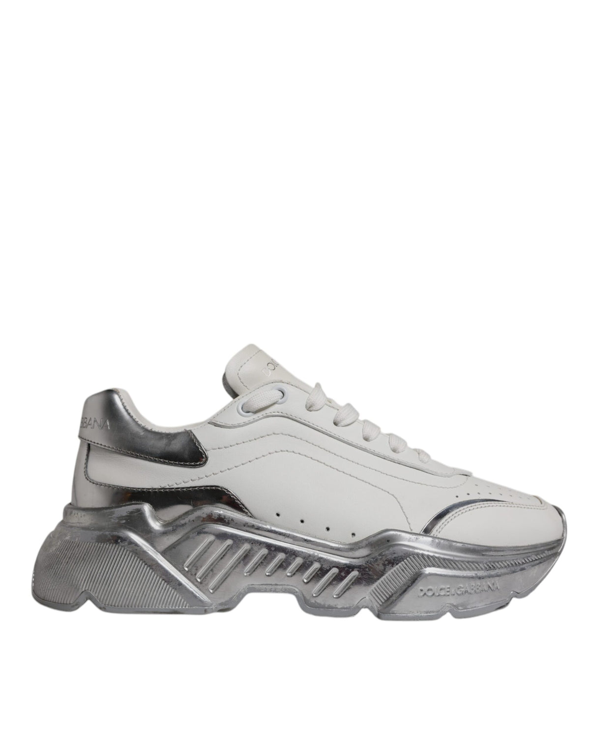 Dolce & Gabbana White Silver Daymaster Low Top Sneakers