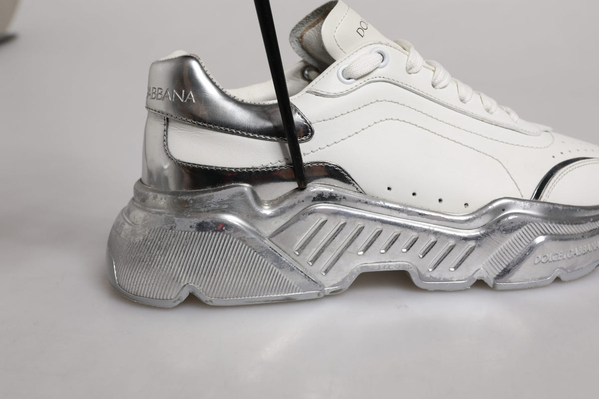 Dolce & Gabbana White Silver Daymaster Low Top Sneakers