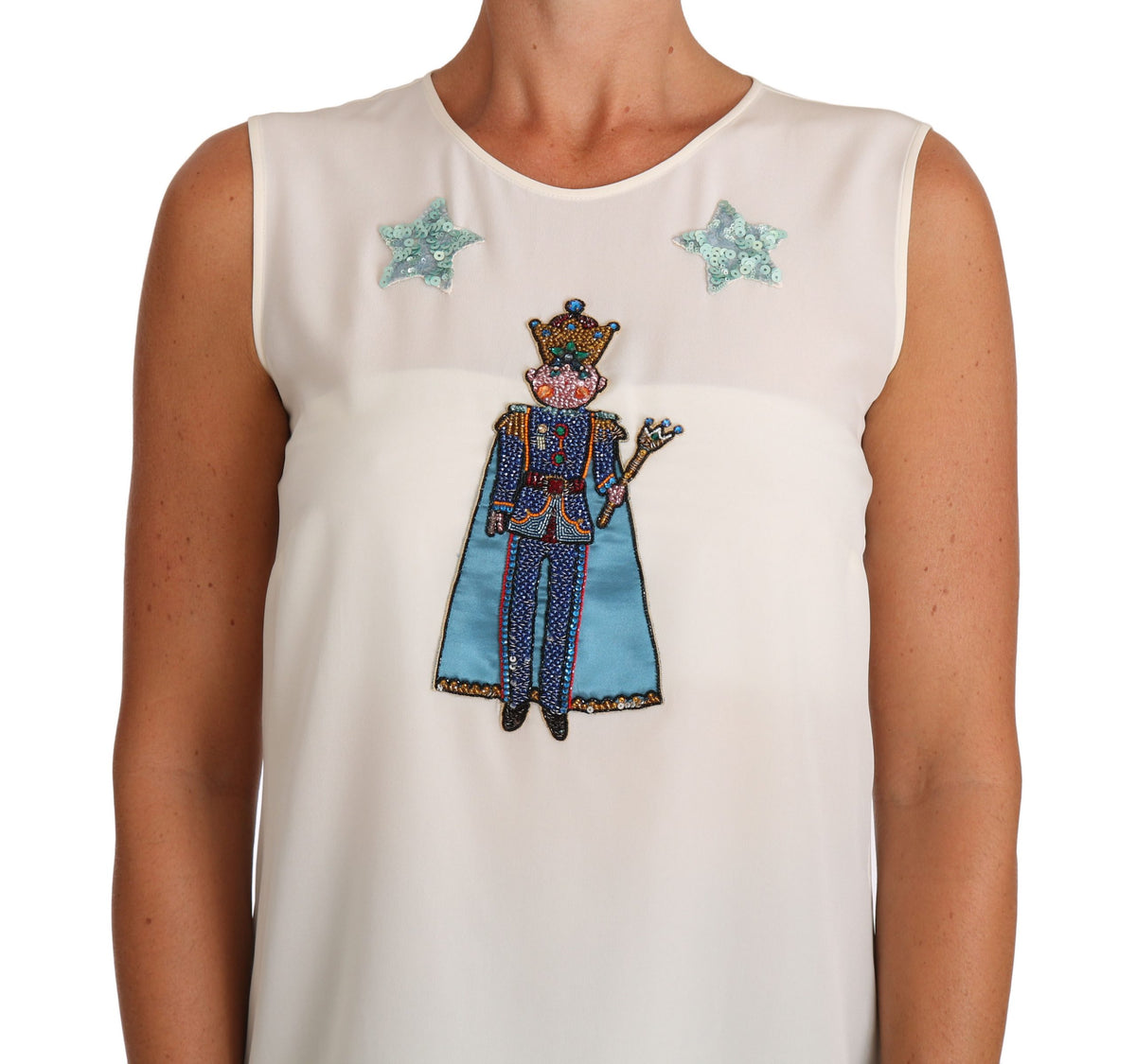 T-shirt fée en soie blanche à sequins et cristaux Dolce &amp; Gabbana