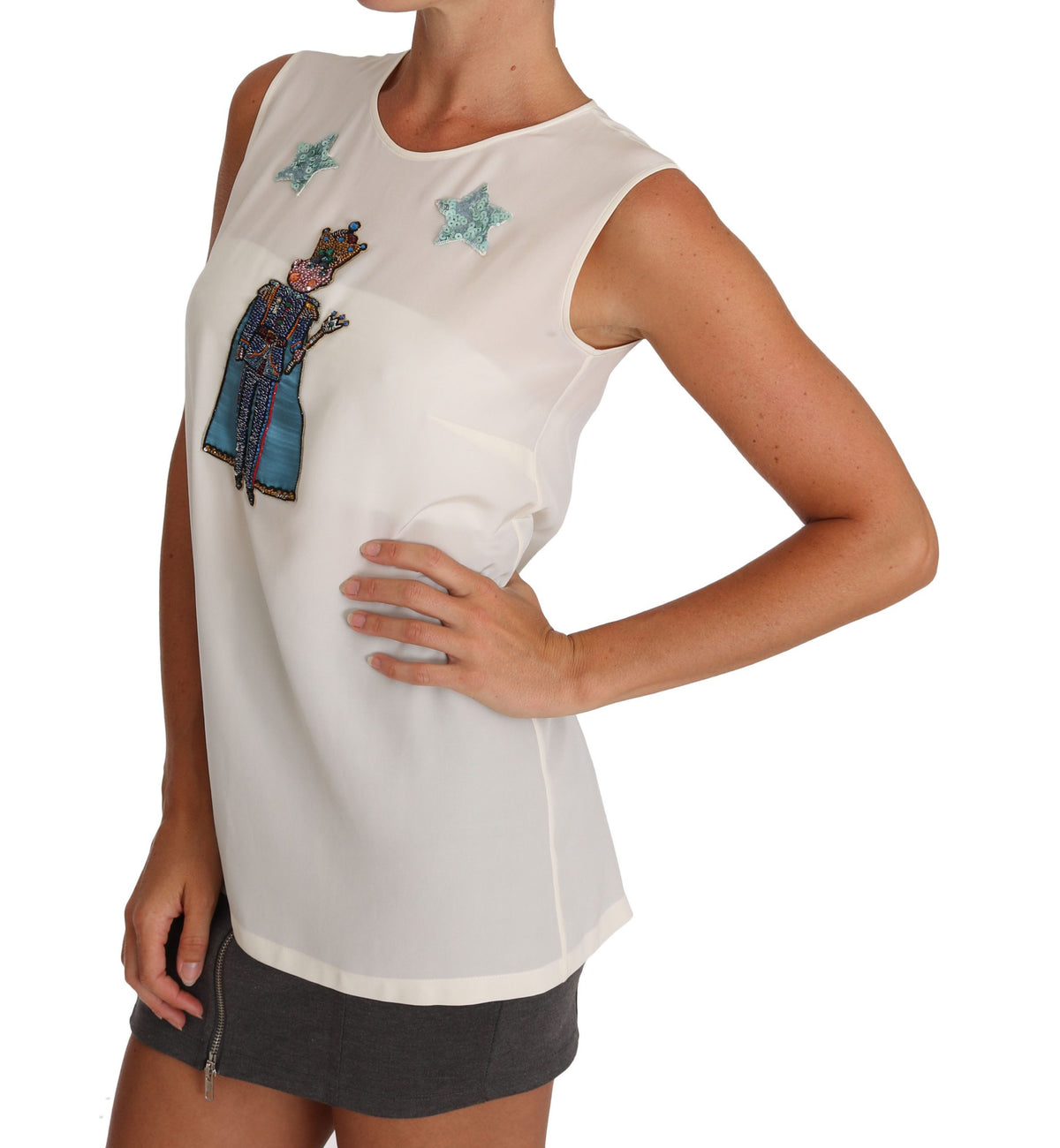 T-shirt fée en soie blanche à sequins et cristaux Dolce &amp; Gabbana