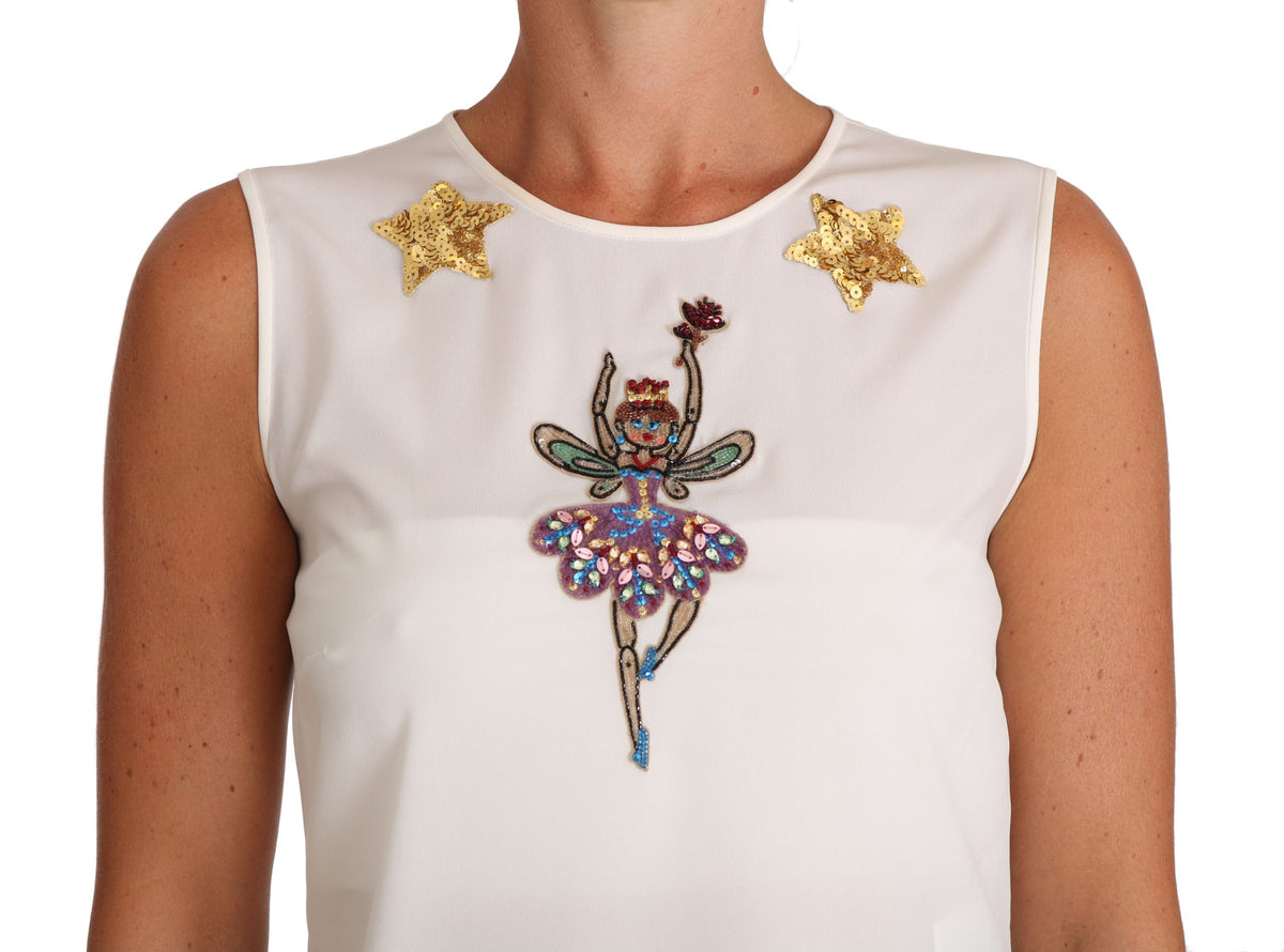 Top féerique en soie blanche orné de cristaux et de sequins Dolce &amp; Gabbana