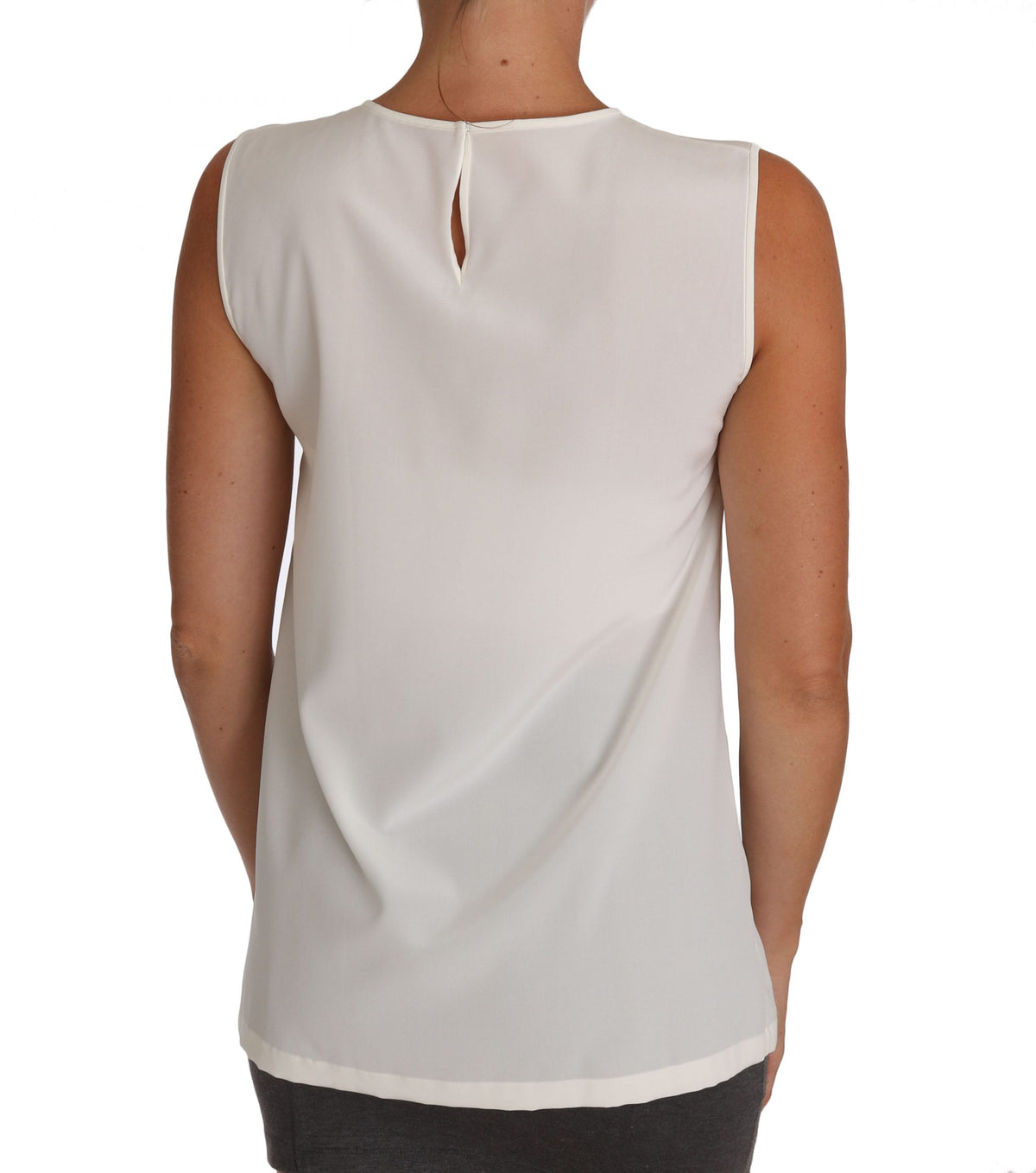 Top féerique en soie blanche orné de cristaux et de sequins Dolce &amp; Gabbana