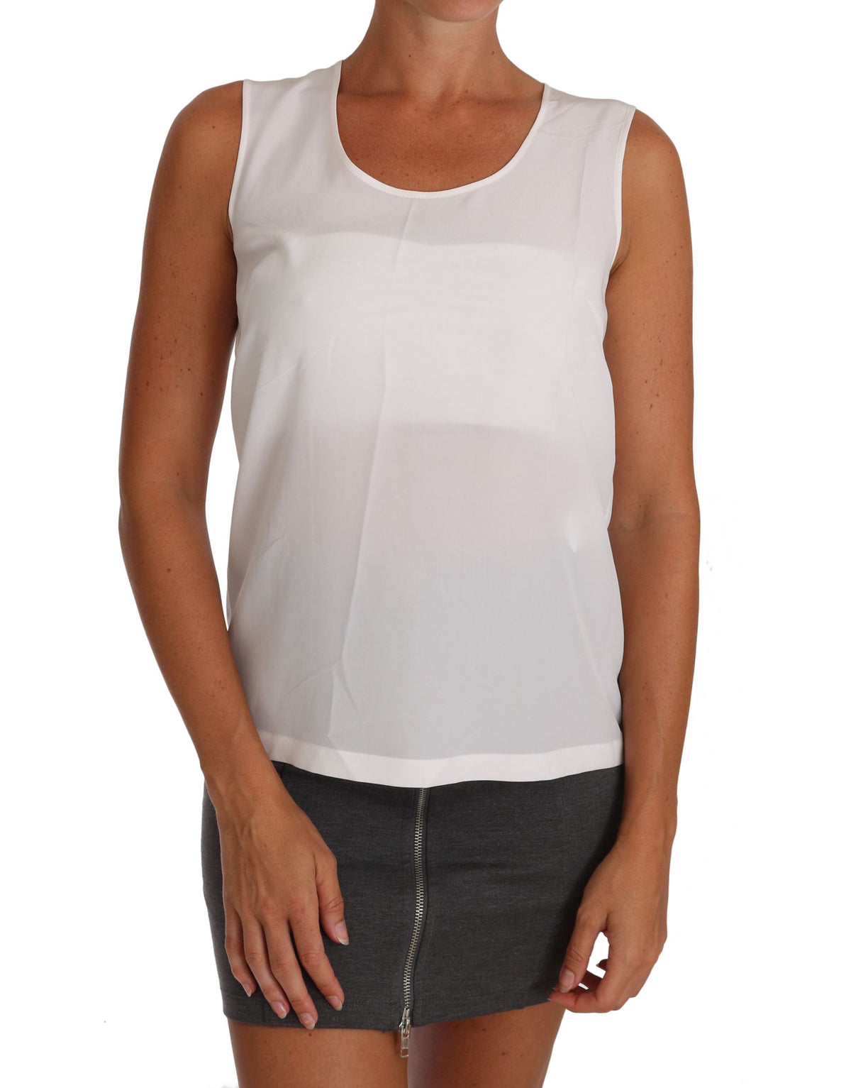 Chemisier sans manches Dolce &amp; Gabbana en soie blanche, coupe trapèze, style T-shirt