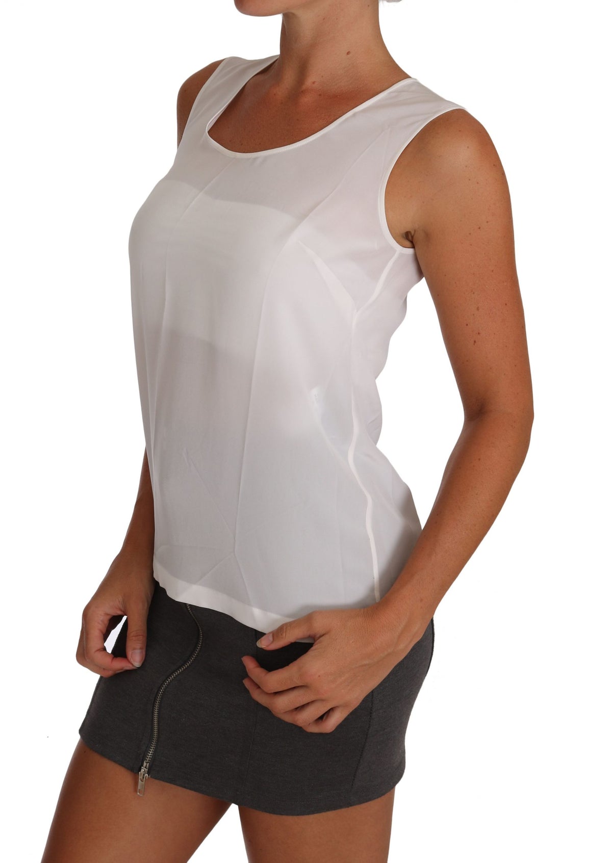 Chemisier sans manches Dolce &amp; Gabbana en soie blanche, coupe trapèze, style T-shirt