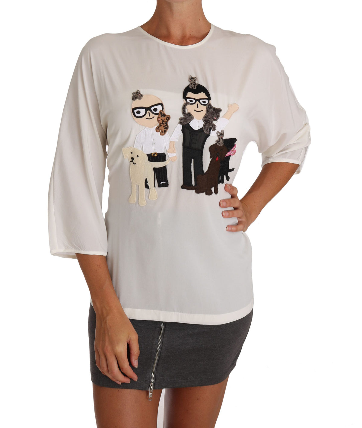 Chemisier/T-shirt Dolce &amp; Gabbana en soie blanche #dgfamily