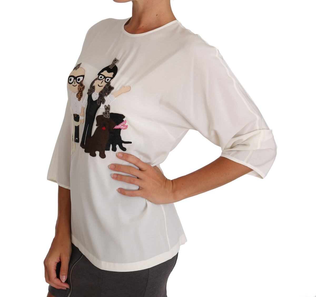 Chemisier/T-shirt Dolce &amp; Gabbana en soie blanche #dgfamily