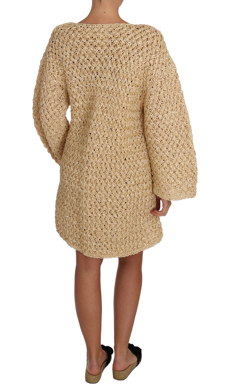 Gilet beige Dolce &amp; Gabbana en raphia tricoté au crochet