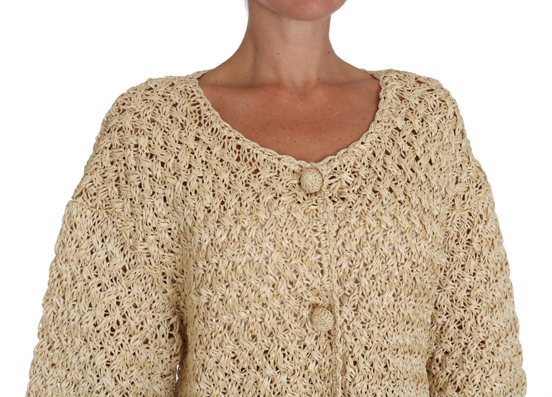 Gilet beige Dolce &amp; Gabbana en raphia tricoté au crochet
