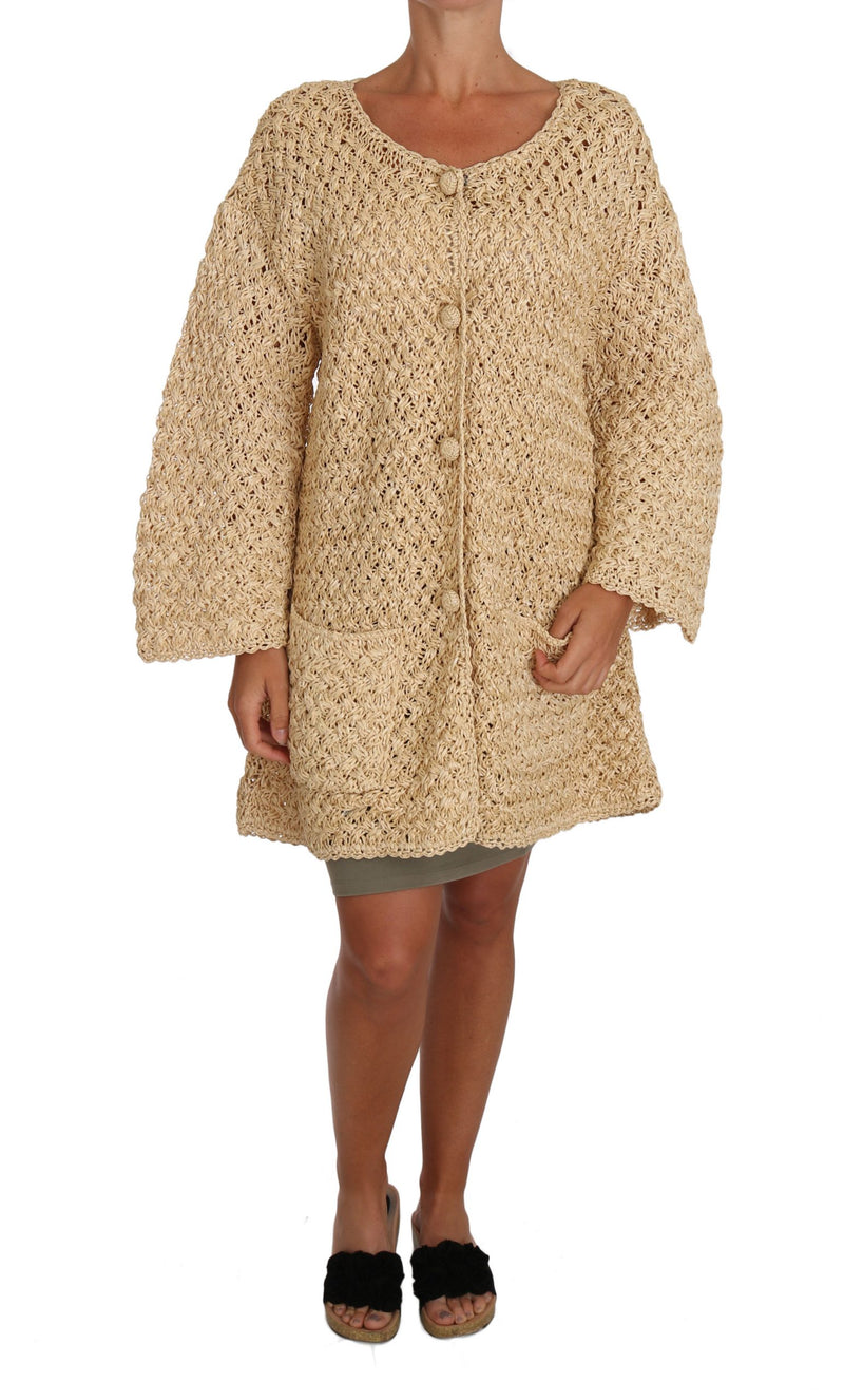 Gilet beige Dolce &amp; Gabbana en raphia tricoté au crochet