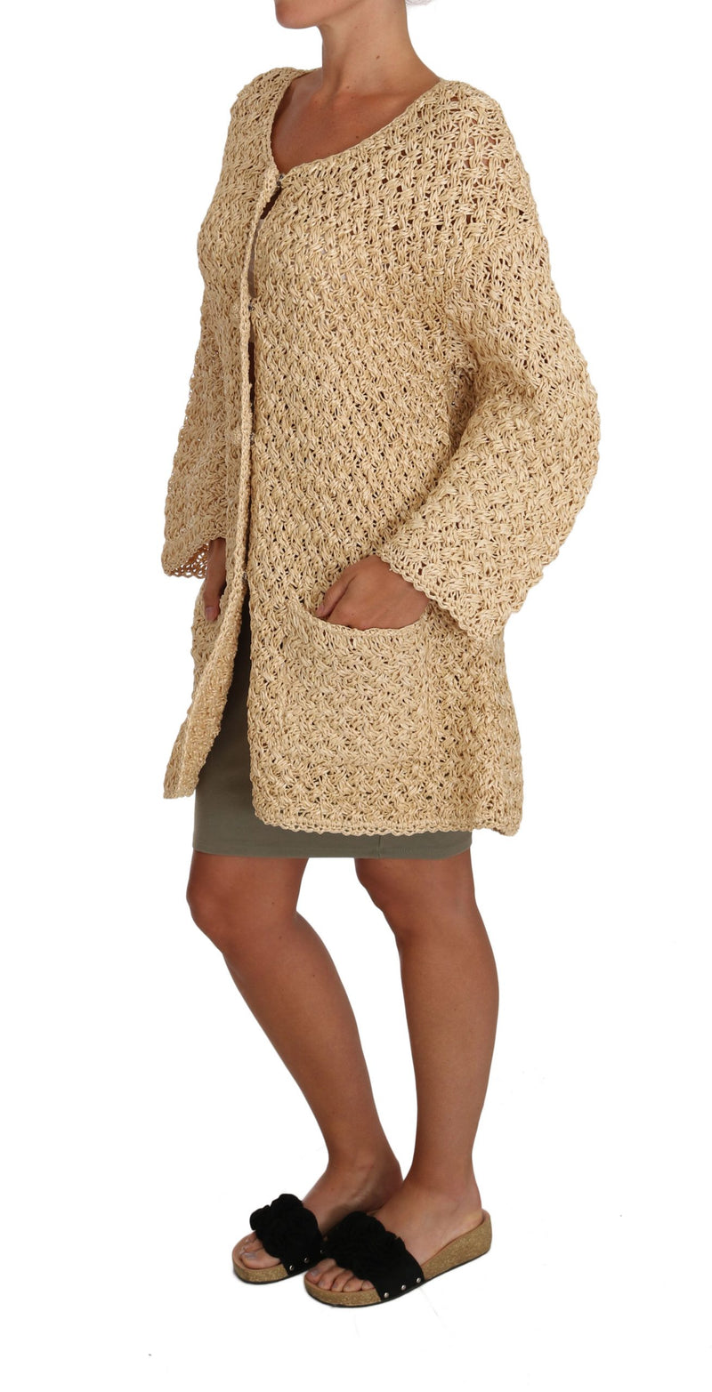 Gilet beige Dolce &amp; Gabbana en raphia tricoté au crochet