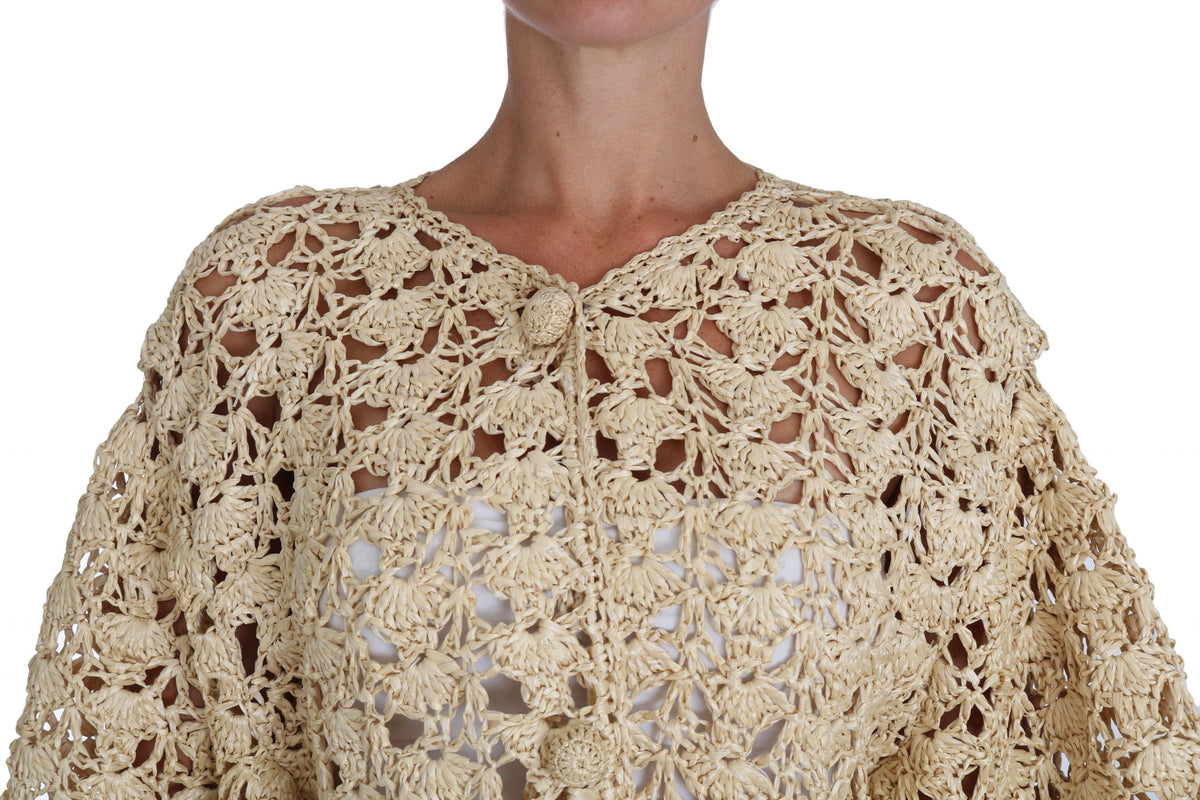Gilet beige Dolce &amp; Gabbana en raphia tricoté au crochet
