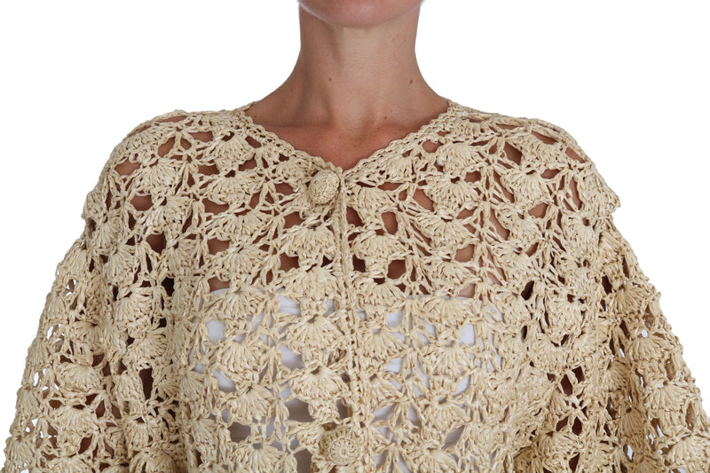Gilet beige Dolce &amp; Gabbana en raphia tricoté au crochet