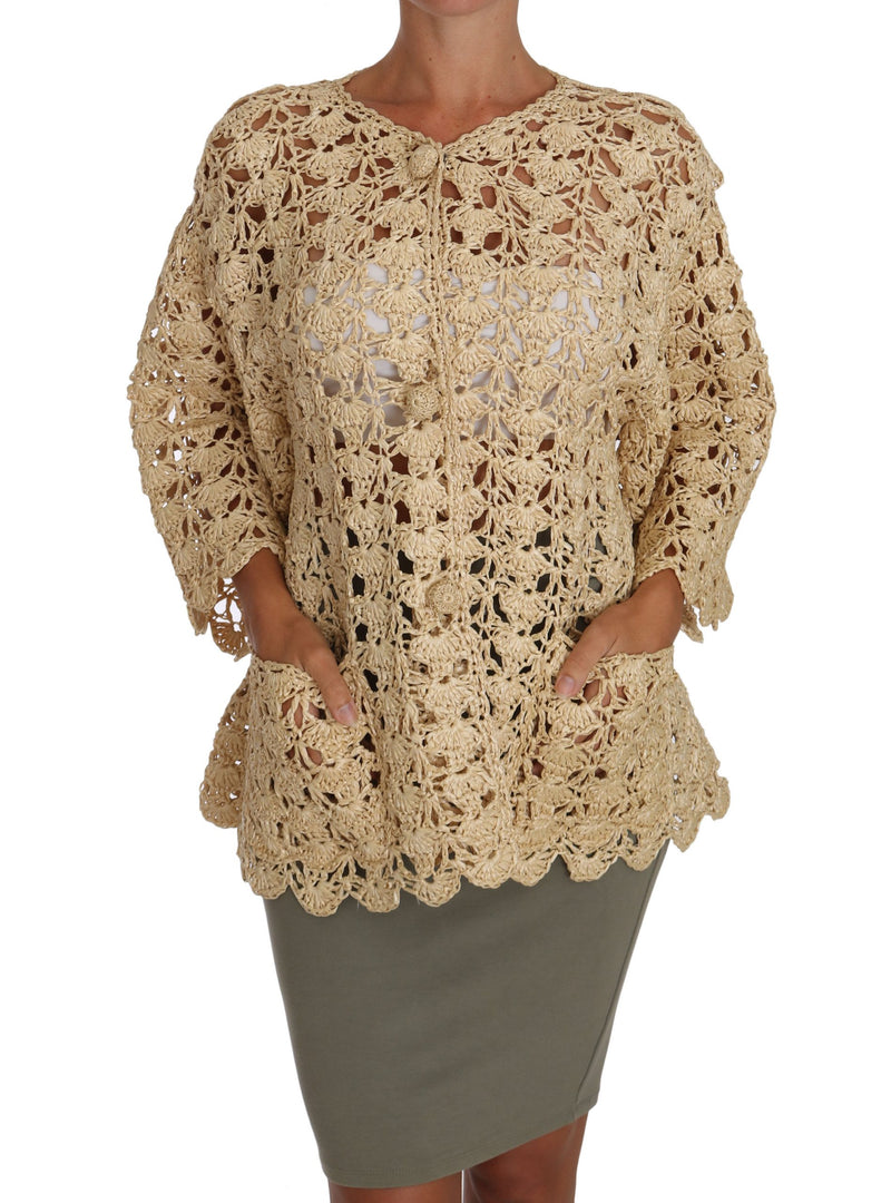 Gilet beige Dolce &amp; Gabbana en raphia tricoté au crochet