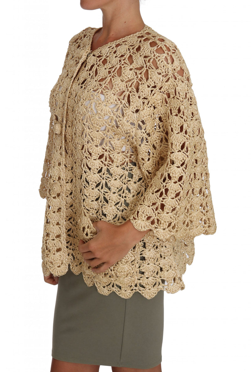 Gilet beige Dolce &amp; Gabbana en raphia tricoté au crochet