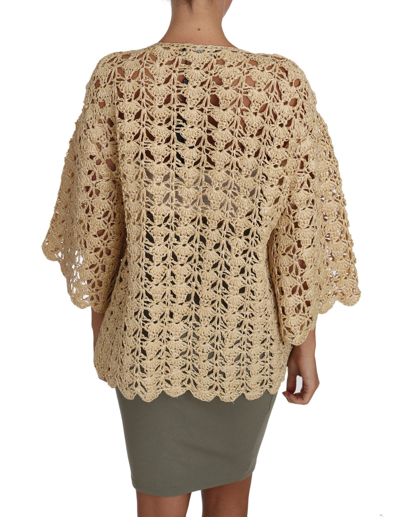 Gilet beige Dolce &amp; Gabbana en raphia tricoté au crochet