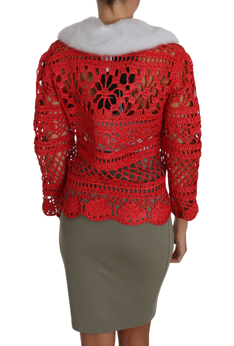 Gilet rouge Dolce &amp; Gabbana en crochet et raphia